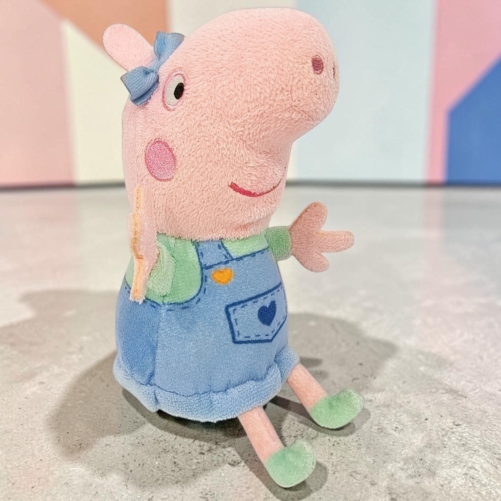 Just Play Peppa Pig Plush 7" Stuffed Animal Blue Overalls Heart Bow